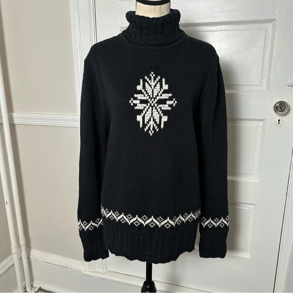 Northern Reflections‎ Vintage Black Turtleneck Sweater White Nordic Embroidered - Picture 16 of 16